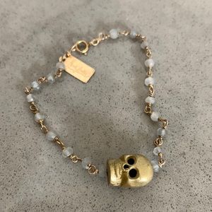 RUEBELLE Grey Moonstone / Vintage Brass Skull Bracelet